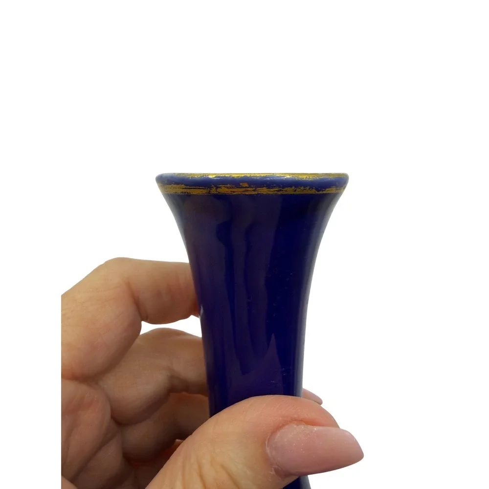 Schumann Arzberg Echt Cobalt Blue Butterfly Porcelain Bud Vase Gold Gilt Germany